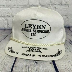 Vintage Hat Cap White LEYEN Oilwell Servicing Oilman's Golf Tournament Rope